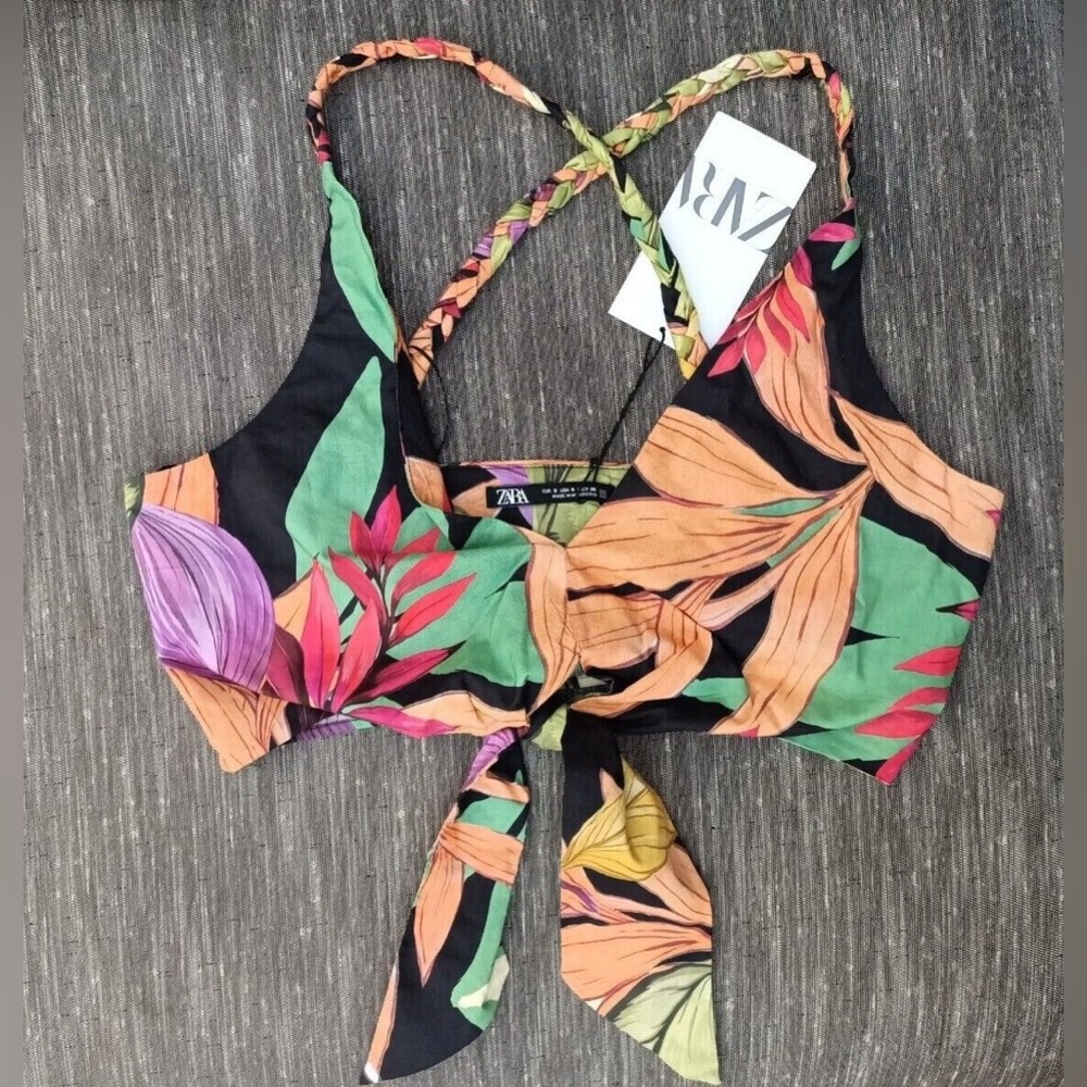 Zara NWT tropical print crop top L